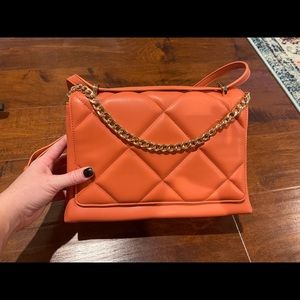 A New Day Square Woven Satchel Handbag in Apricot